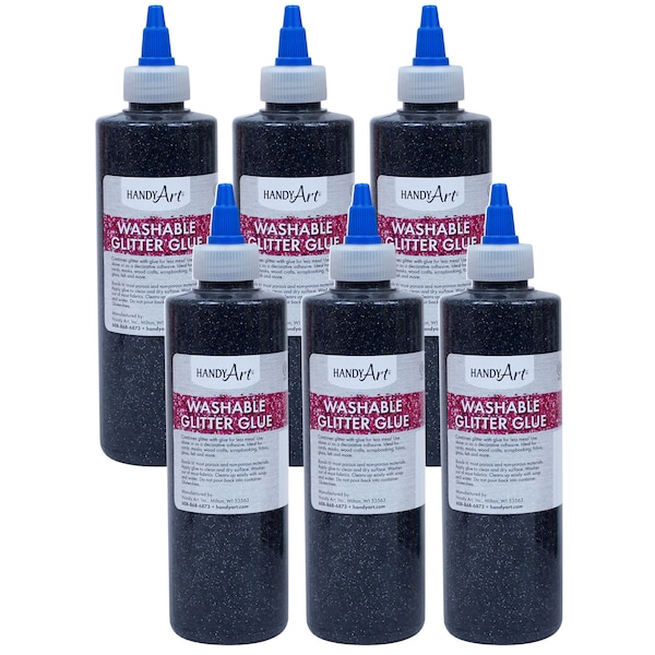 Handy Art Washable Glitter Glue, 8 oz., Black, PK6